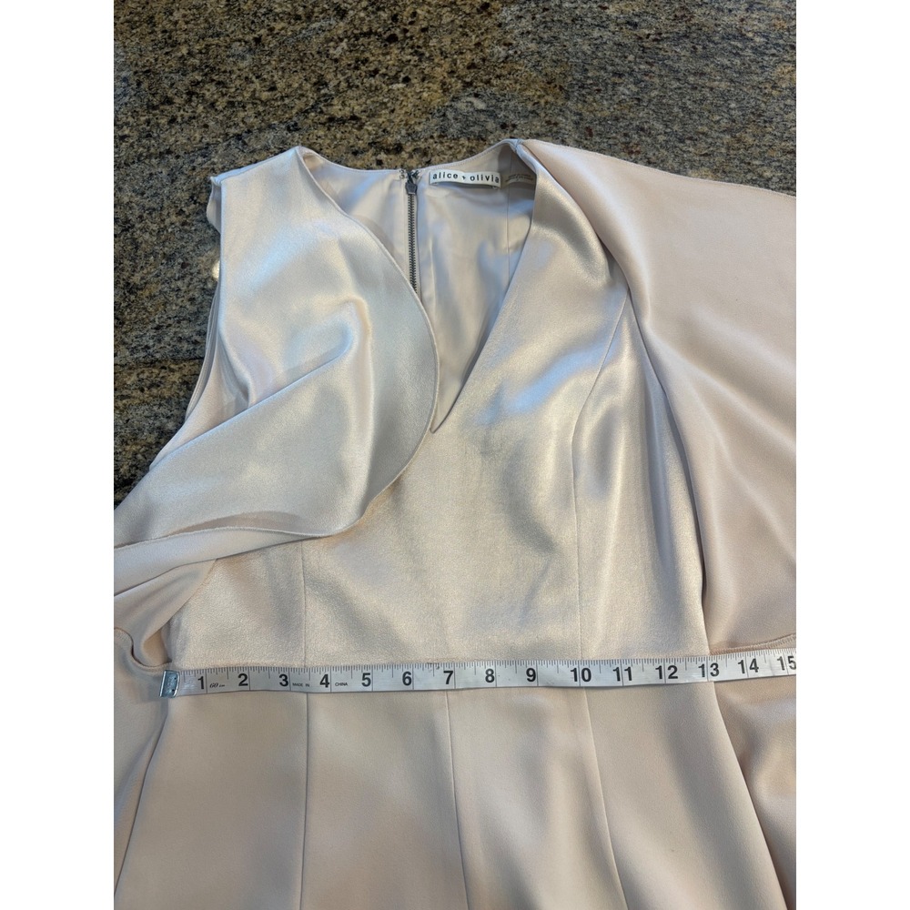 Alice + Olivia Cream Sarandon Satin Ruffle Wide Leg Jumpsuit Size 2 - Picture 6 of 14